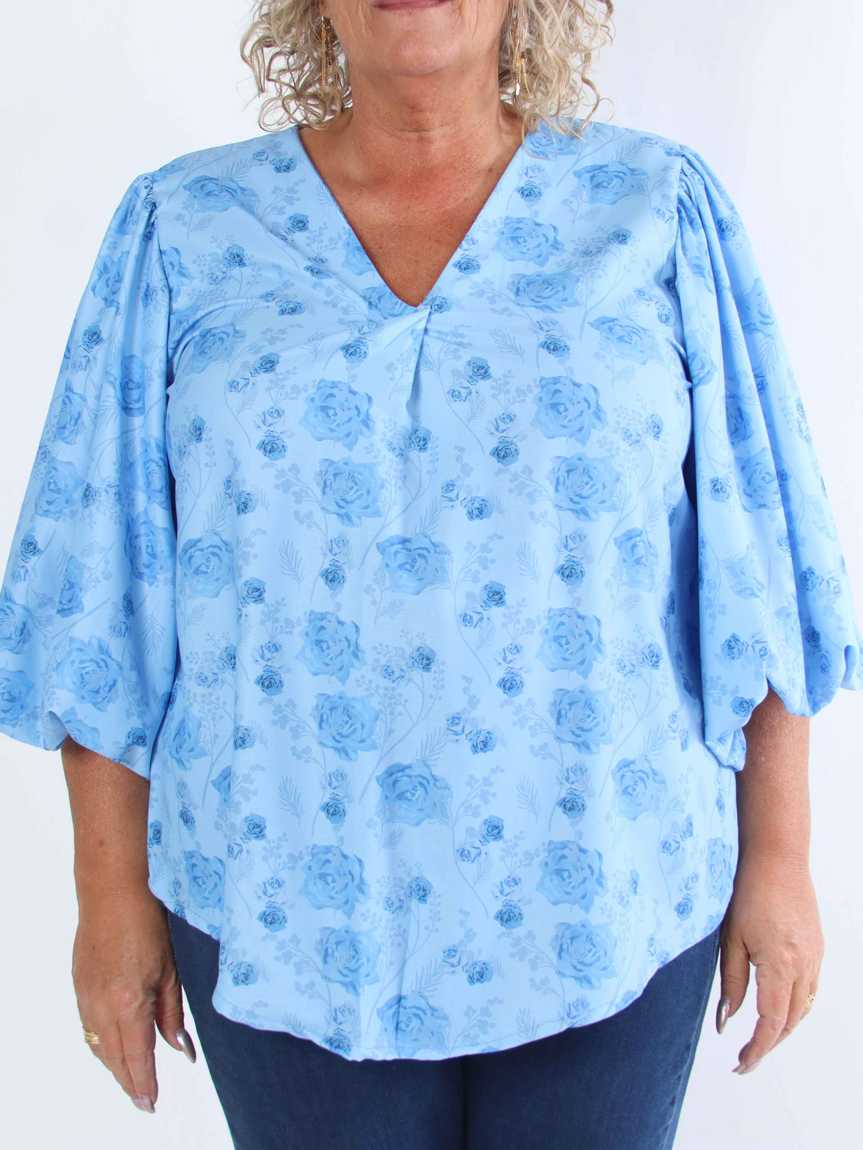 Lenora - Blommig plus size-tunika med puffärmar